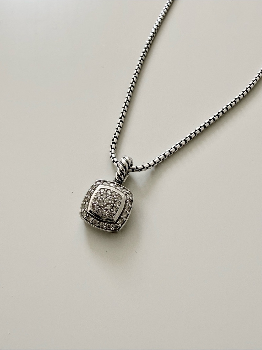 David Yurman Pave Diamond Petite Albion Pendant Necklace 16-17'